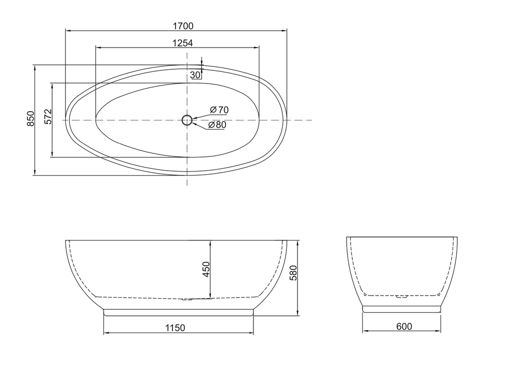 Belbagno Aveo Bathtub 1700mm - Gloss White