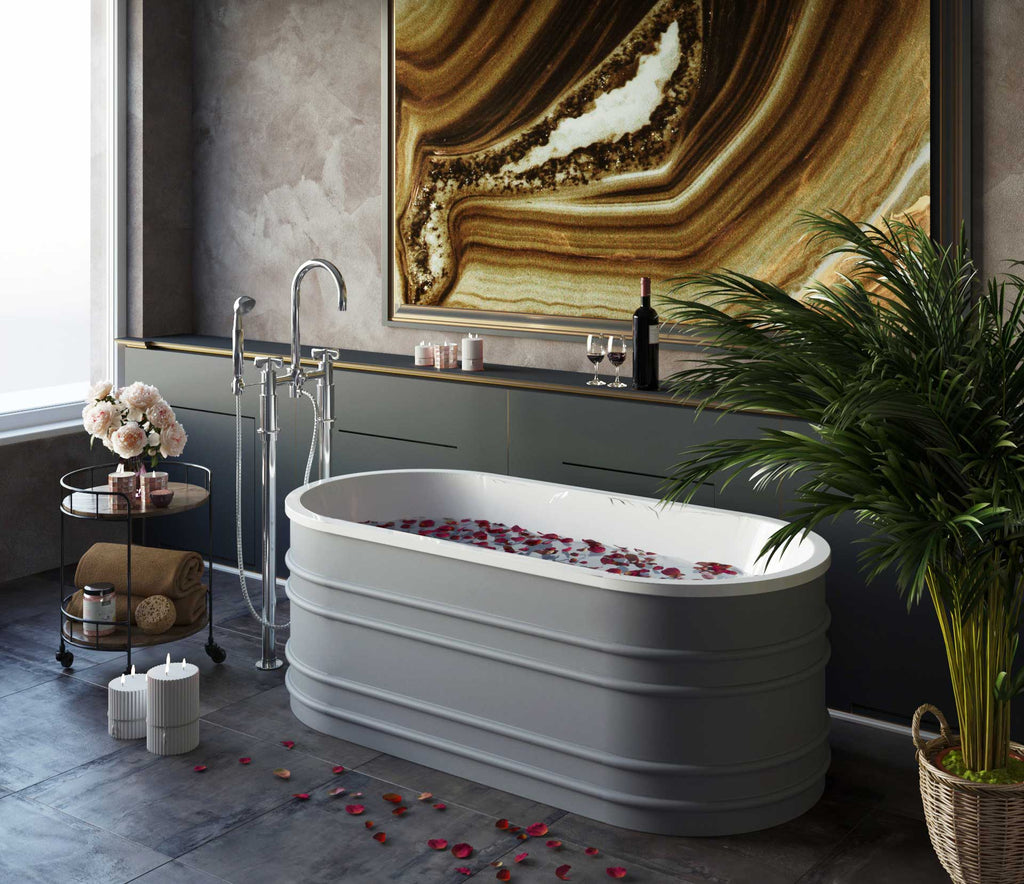 Belbagno Bucciano Resin Stone Bathtub 1675mm - Stone Grey - Wellsons