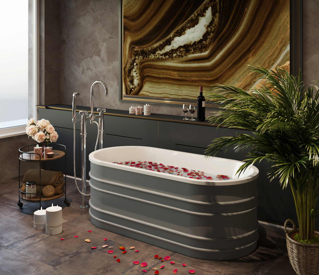 Belbagno Bucciano Resin Stone Bathtub 1675mm - Stone Grey - Wellsons
