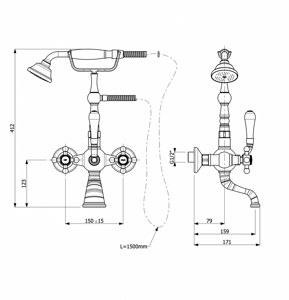 Armando Vicario Provincial Wall Mounted Bath Filler - Brushed Bronze