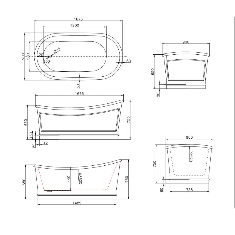 Belbagno Ritz Resin Stone Bathtub 1675mm - Matte White - Wellsons