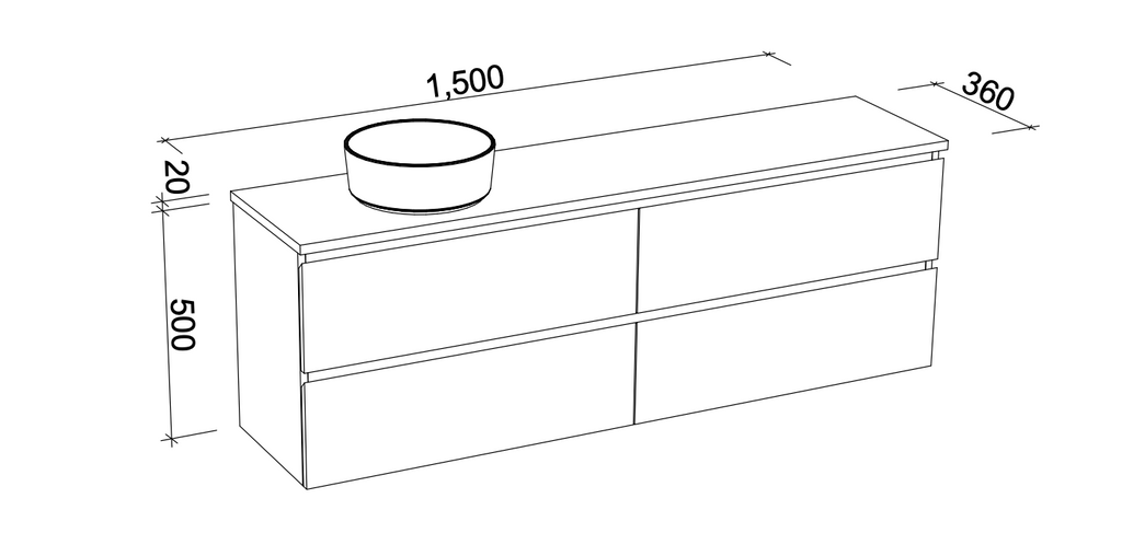 Timberline Billie Wall Hung Vanity with Silksurface Top & Basin