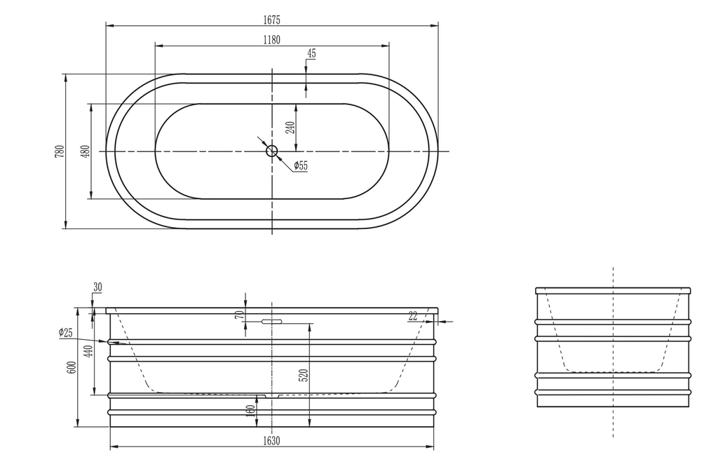 Belbagno Bucciano Resin Stone Bathtub 1675mm - Stone Grey - Wellsons