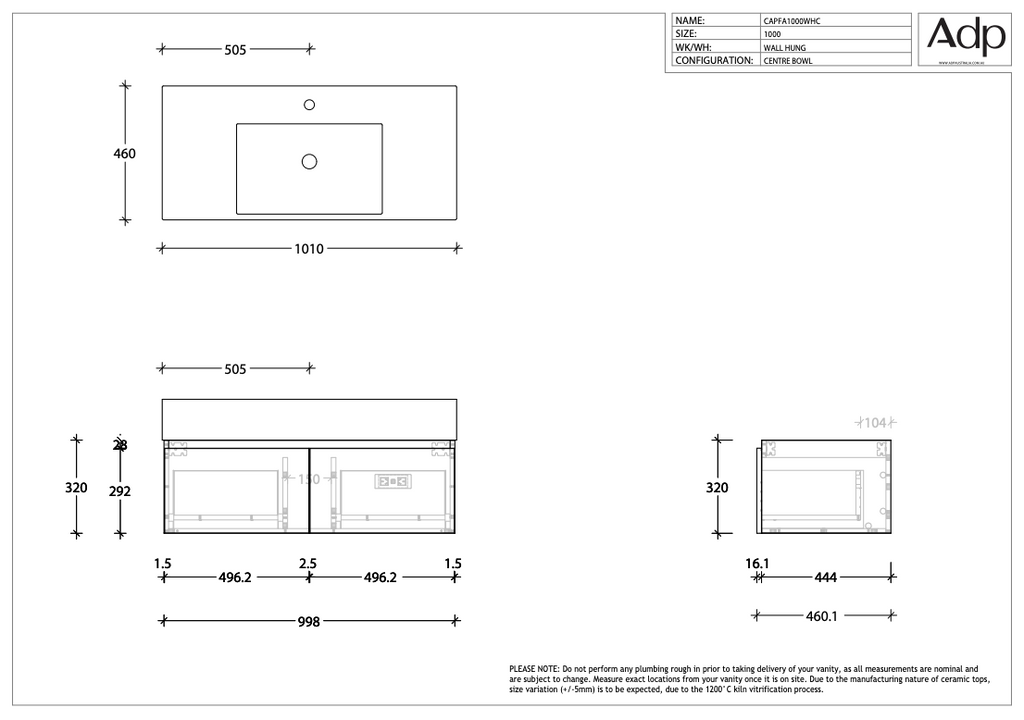 ADP Capri Wall Hung Vanity - Wellsons