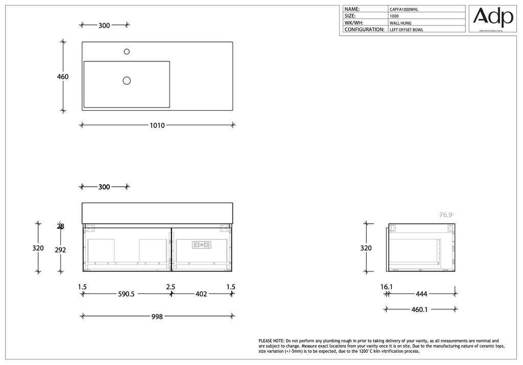 ADP Capri Wall Hung Vanity - Wellsons
