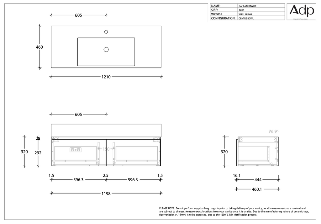 ADP Capri Wall Hung Vanity - Wellsons