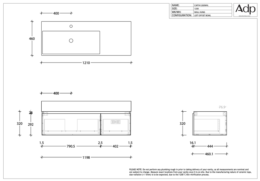 ADP Capri Wall Hung Vanity - Wellsons