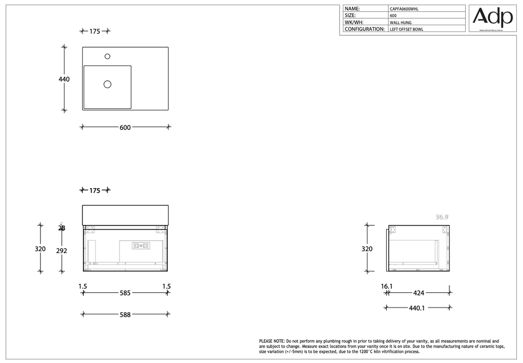 ADP Capri Wall Hung Vanity - Wellsons