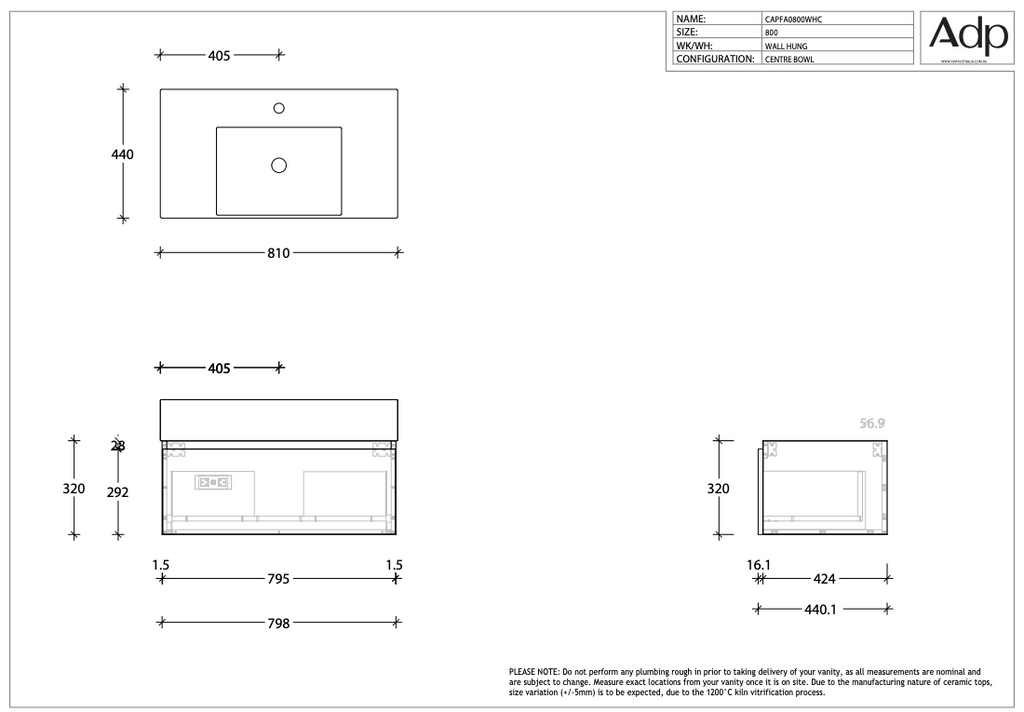 ADP Capri Wall Hung Vanity - Wellsons