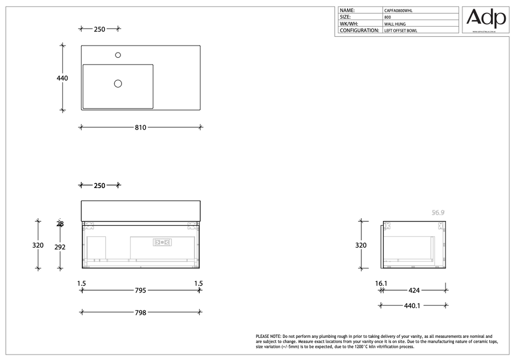 ADP Capri Wall Hung Vanity - Wellsons