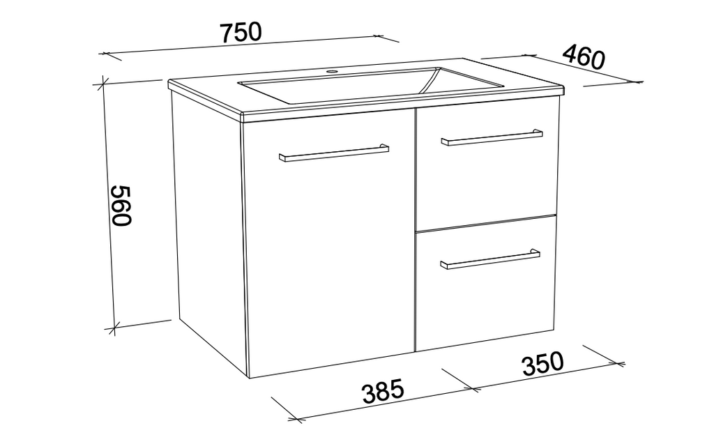 Timberline Carlo Wall Hung Vanity with Alpha Ceramic Top