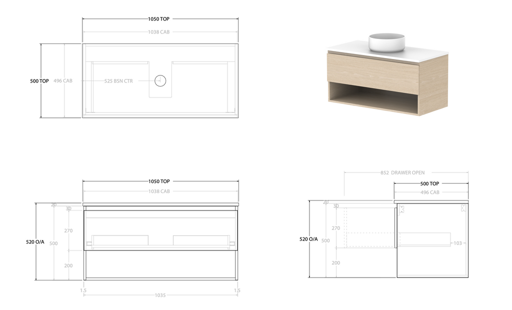 ADP Glacier Full Depth Shelf Wall Hung Vanity - Pro