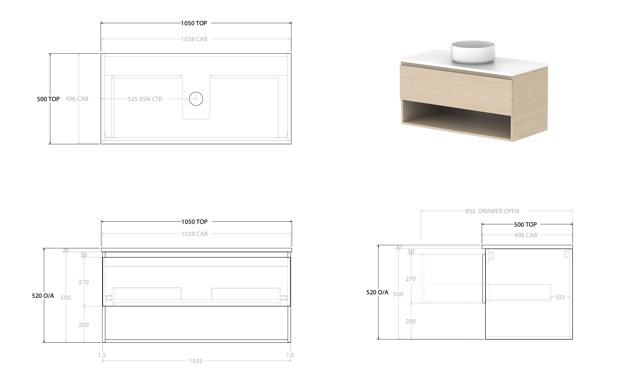 ADP Glacier Full Depth Shelf Wall Hung Vanity - Pro – Wellsons