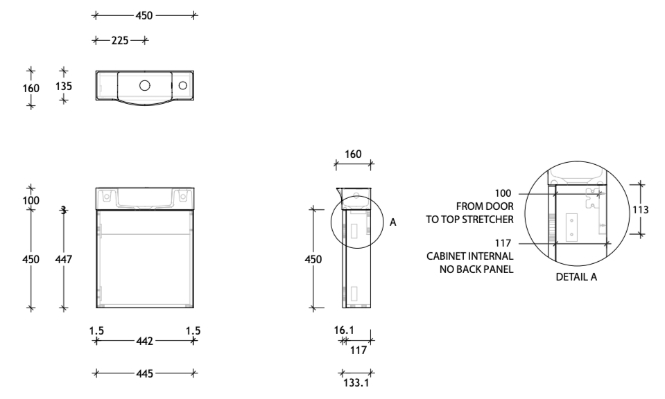 ADP Charlie Wall Hung Compact Vanity 450mm - Wellsons
