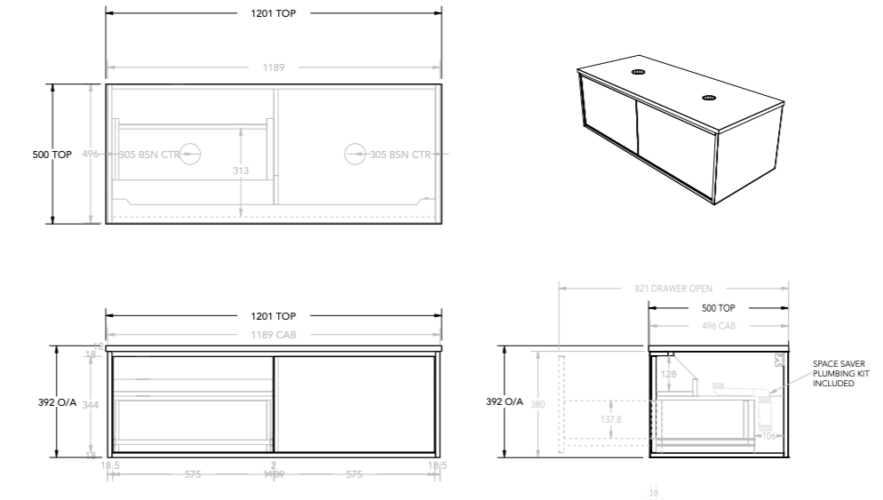 ADP Clifton Wall Hung Vanity with Caesarstone