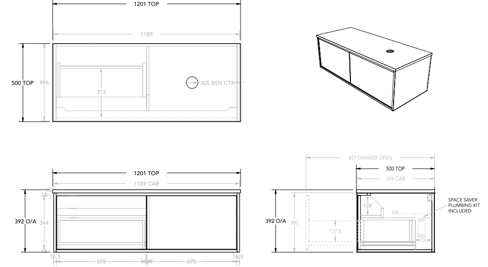 ADP Clifton Wall Hung Vanity with Caesarstone