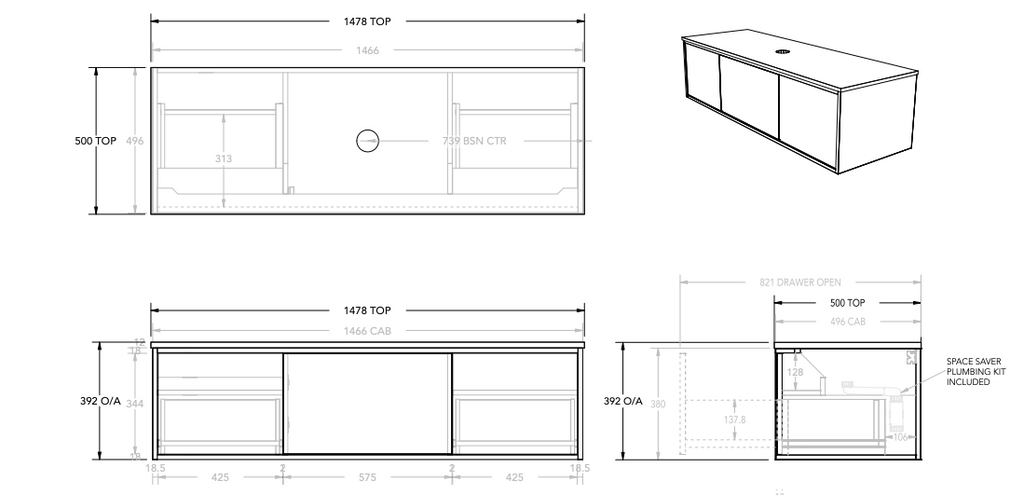 ADP Clifton Wall Hung Vanity with Caesarstone