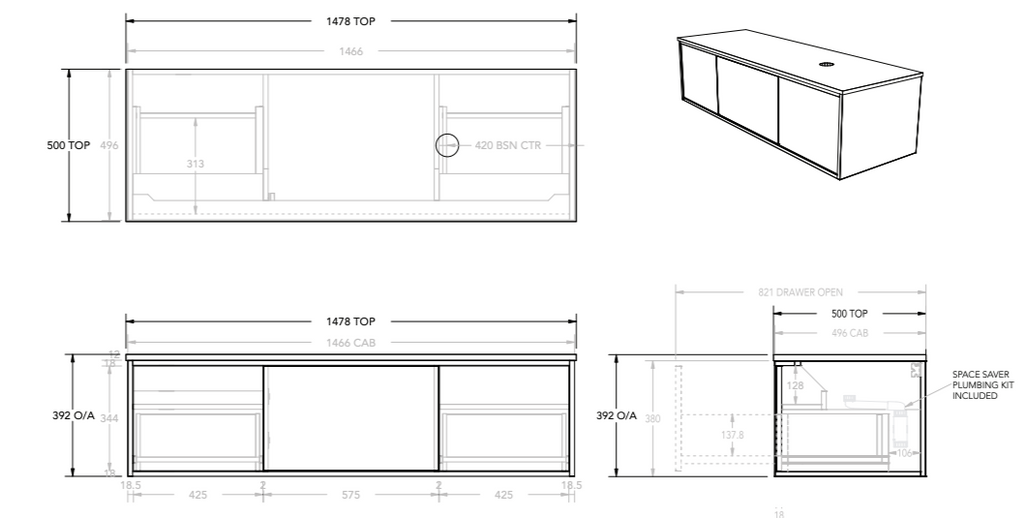 ADP Clifton Wall Hung Vanity with Caesarstone