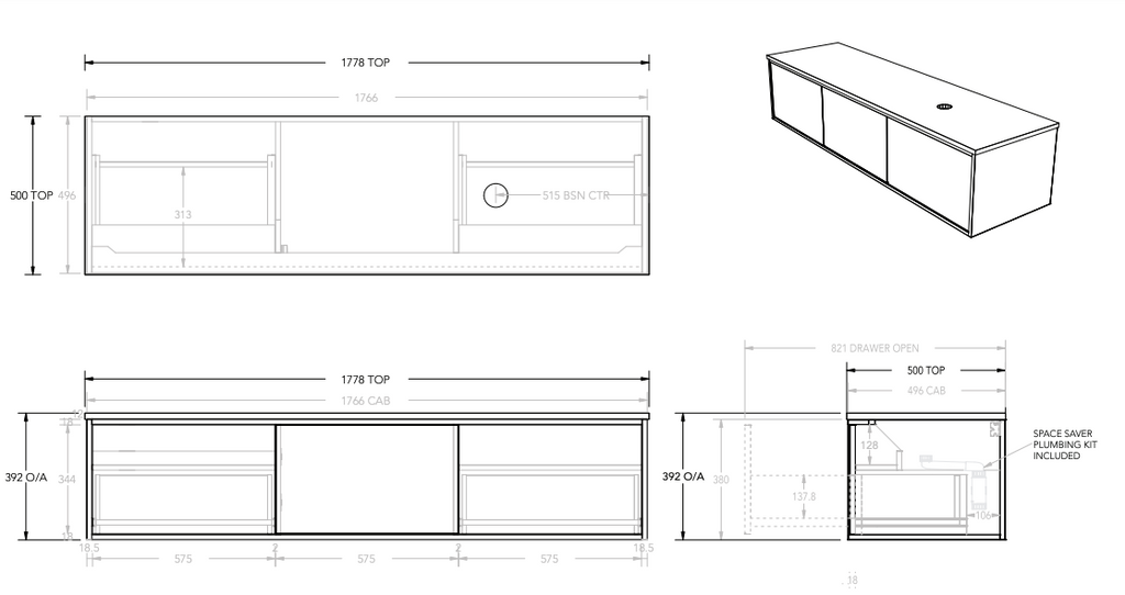 ADP Clifton Wall Hung Vanity with Caesarstone