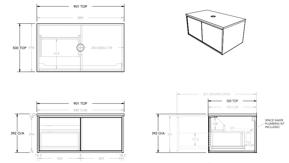 ADP Clifton Wall Hung Vanity with Caesarstone