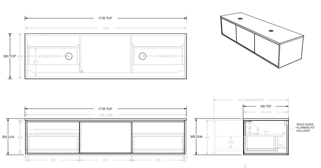 ADP Clifton Wall Hung Vanity with Caesarstone