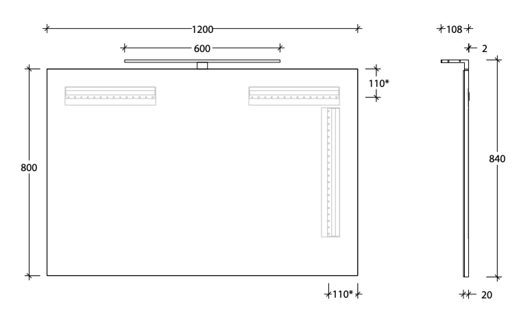 ADP Daylight Mirror with Overhead Matte Black Light - Wellsons