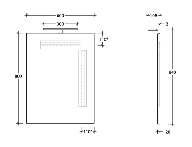ADP Daylight Mirror with Overhead Matte Black Light - Wellsons
