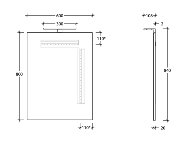 ADP Daylight Mirror with Overhead Matte Black Light - Wellsons