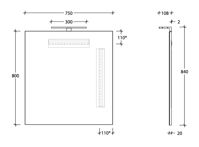 ADP Daylight Mirror with Overhead Matte Black Light - Wellsons