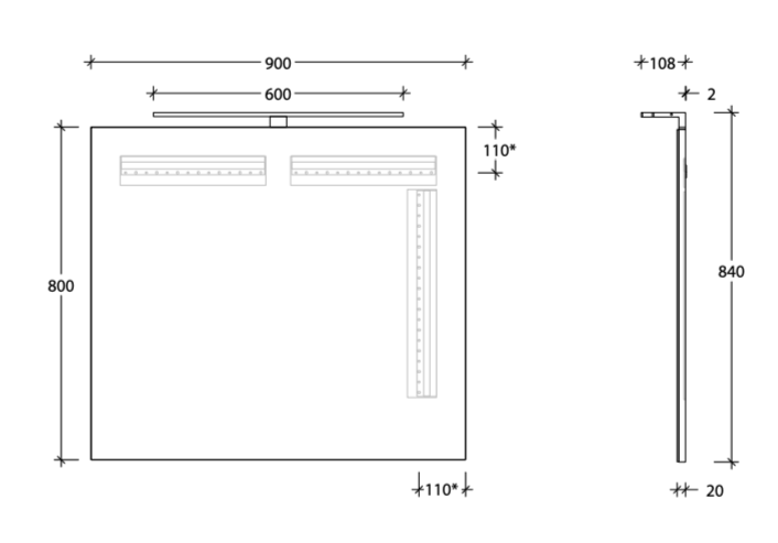 ADP Daylight Mirror with Overhead Matte Black Light - Wellsons