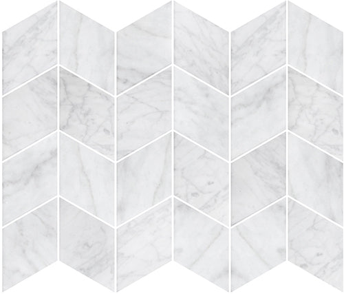 Deca White Carrara Honed Chevron Tile