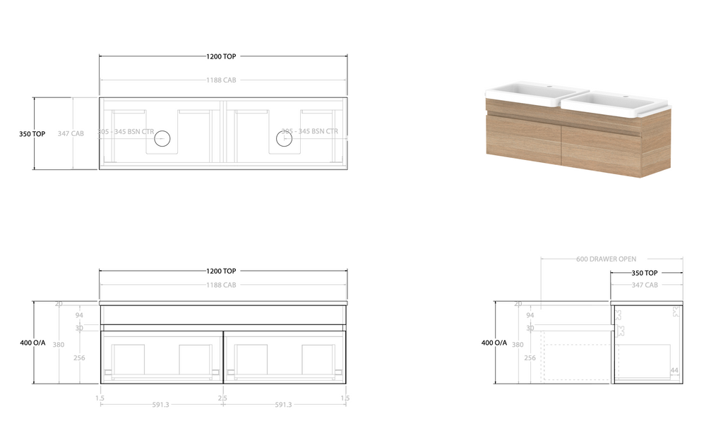 ADP Glacier Semi Recessed All Drawer Wall Hung Vanity Slim - Pro