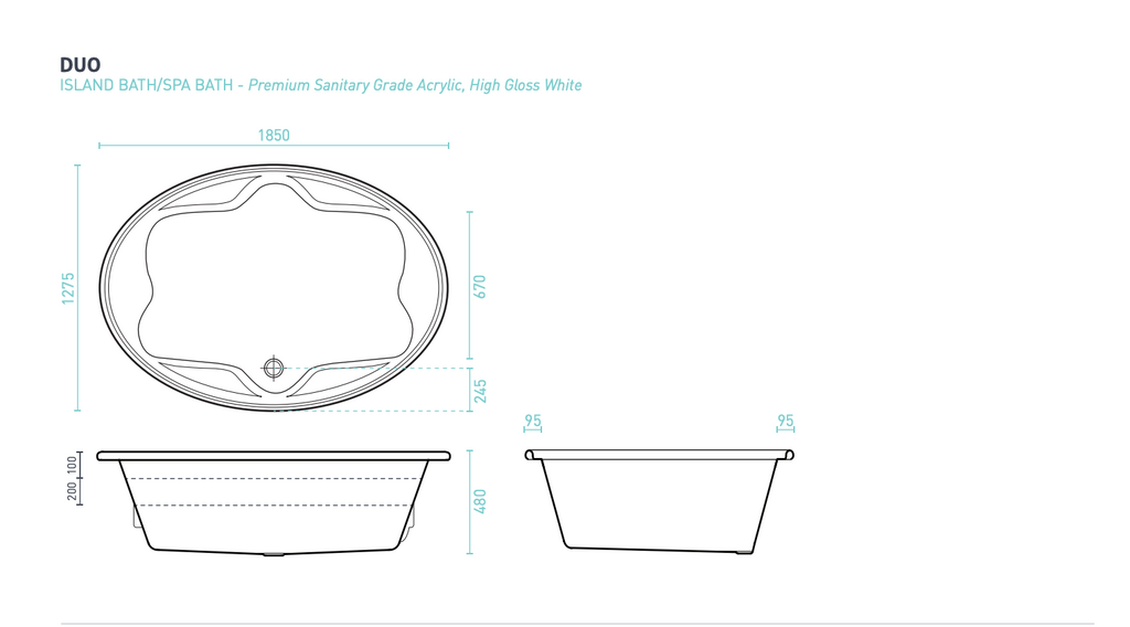Decina Duo Dolce Vita 24 Jet Spa Inset Bath 1850mm - Gloss White