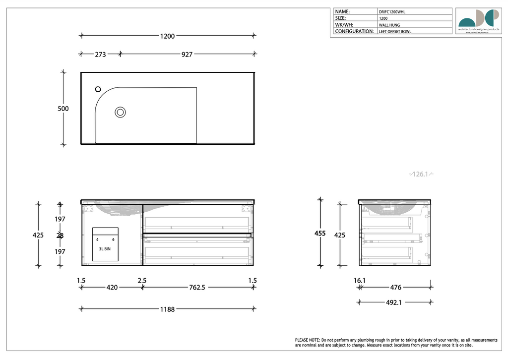 ADP Drift Wall Hung Vanity - Wellsons