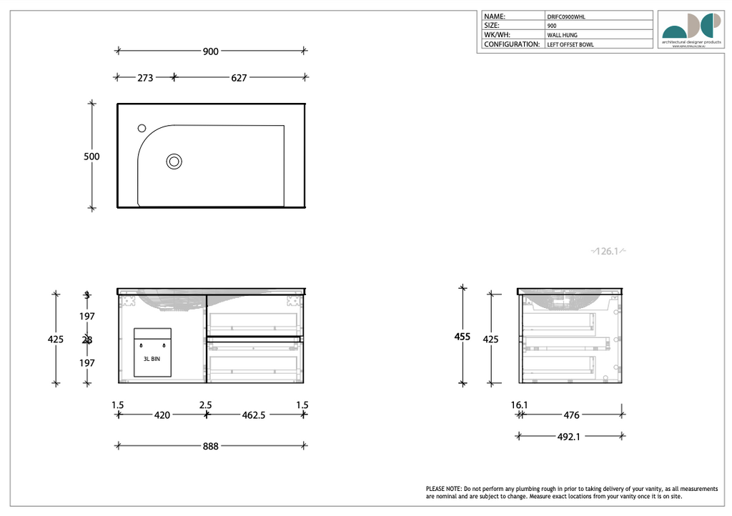 ADP Drift Wall Hung Vanity - Wellsons
