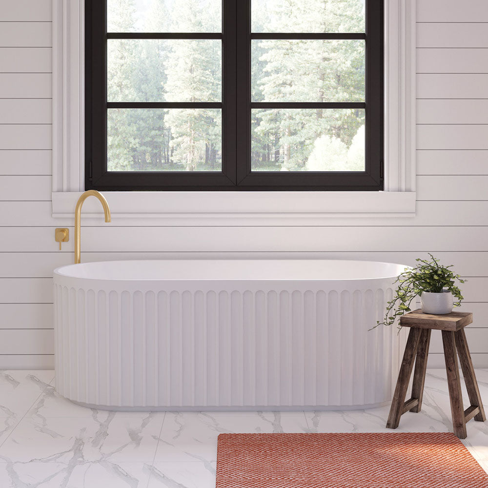 Fienza Eleanor Fluted Freestanding Acrylic Bath 1700mm - Gloss White