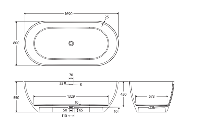 Fienza Luciana Freestanding Stone Bath 1690mm - Matte Black