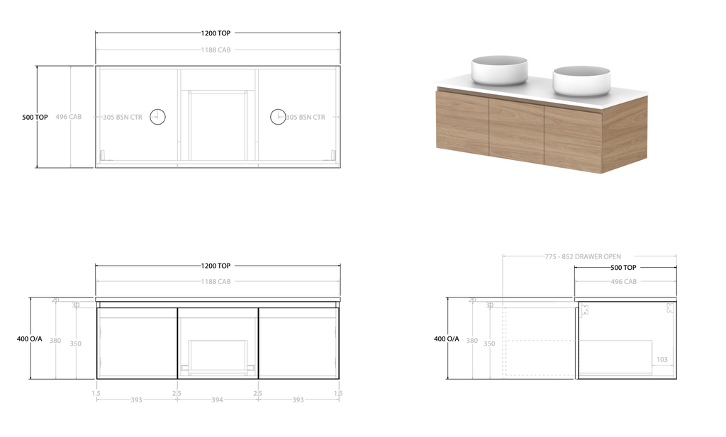 ADP Glacier Door and Drawer Slim Vanity with Solid Surface Top - Pro