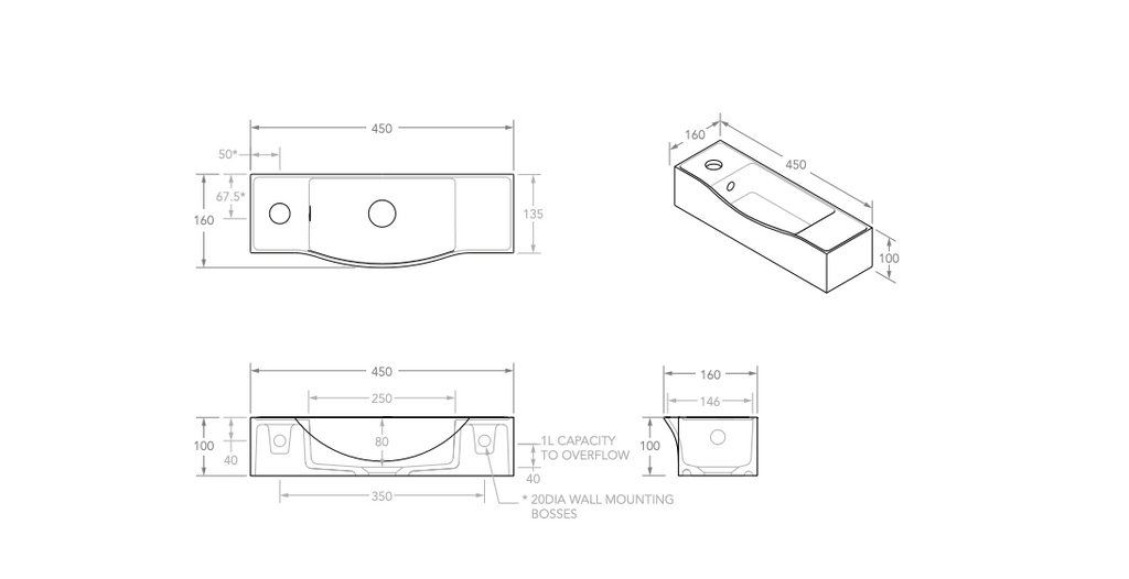 ADP Halo Wall Hung Basin Left Tap Hole - Gloss White - Wellsons