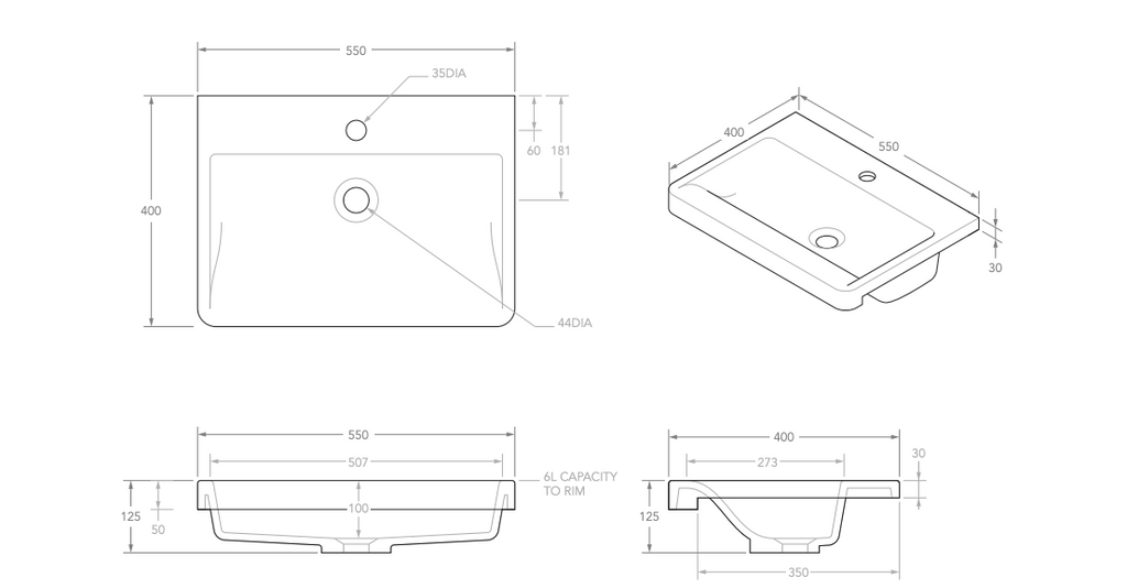 ADP Integrity Solid Surface Semi-Recessed Basin - Gloss White - Wellsons
