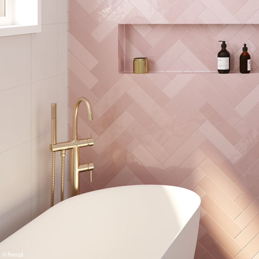 Fienza Kaya Floor Mounted Bath Mixer With Hand Shower - Urban Brass