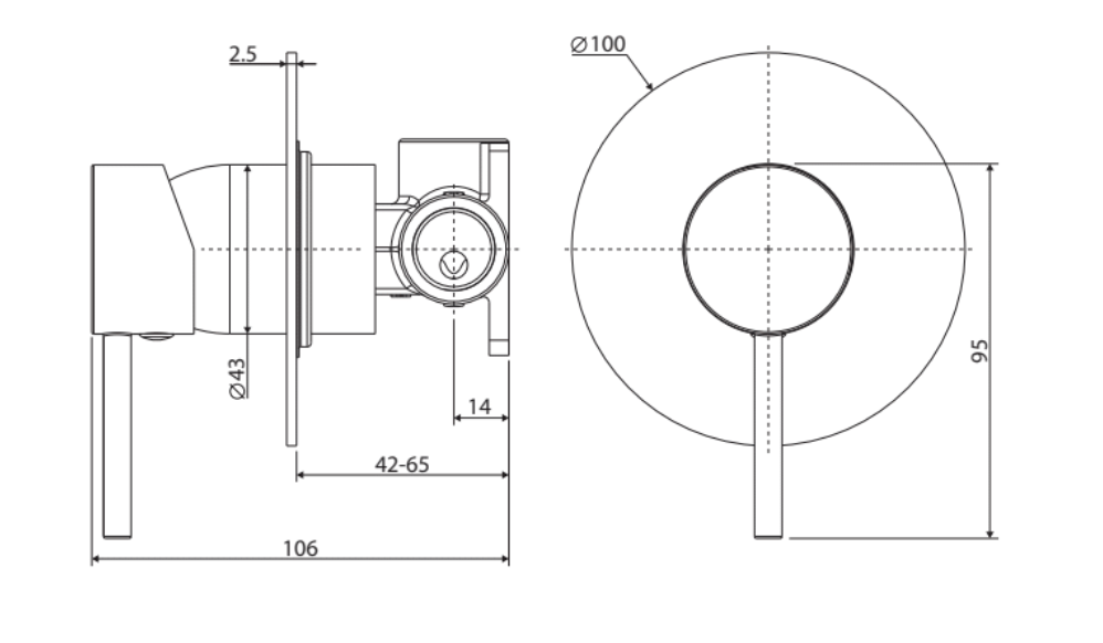 Fienza Kaya Large Round Plate Wall Diverter Mixer - Matte Black