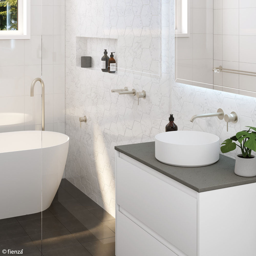 Fienza Kaya Round Plate Wall Basin / Bath Mixer Set - Brushed Nickel