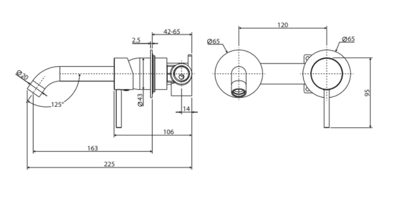Fienza Kaya Round Plate Wall Basin / Bath Mixer Set - Brushed Nickel
