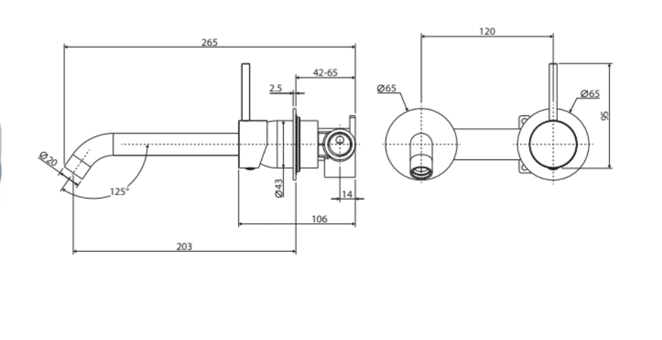 Fienza Kaya Round Plate Up Wall Basin / Bath Mixer Set - Matte Black