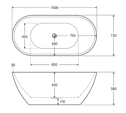 Fienza Koko Freestanding Acrylic Bath with Overflow - Matte White