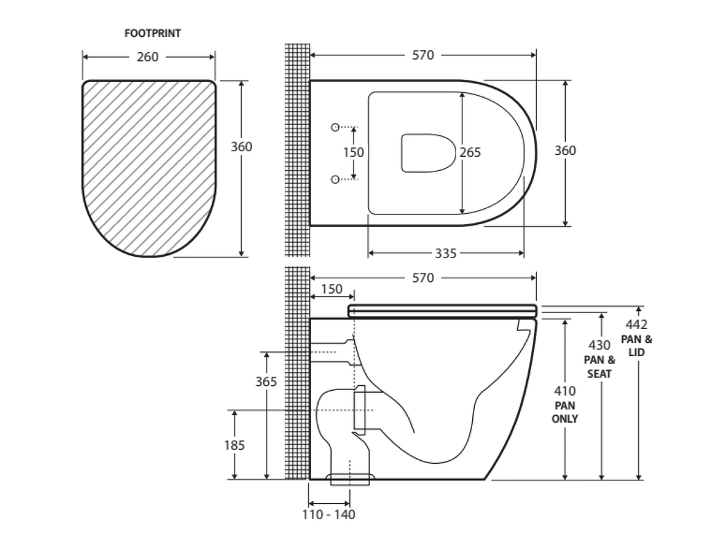 Fienza Koko Wall-Faced Suite - Matte Black - Wellsons
