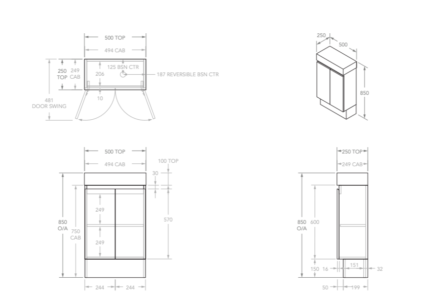 ADP Lily Floor Standing Vanity 500mm - Wellsons