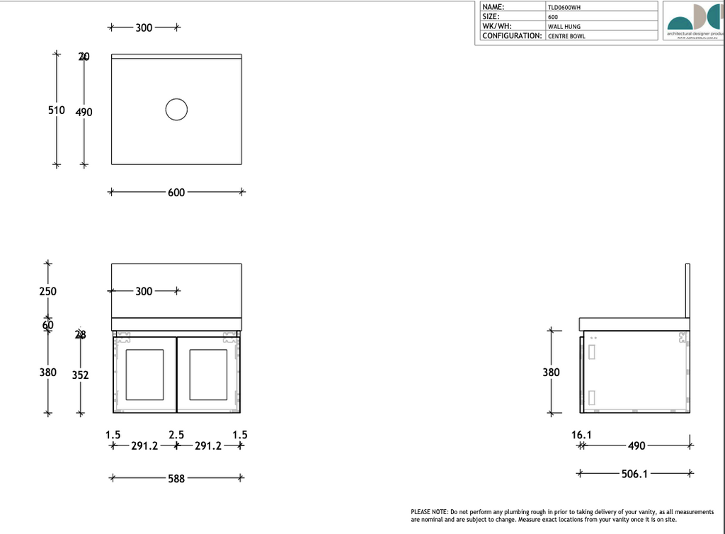 ADP London Wall Hung Vanity - Wellsons