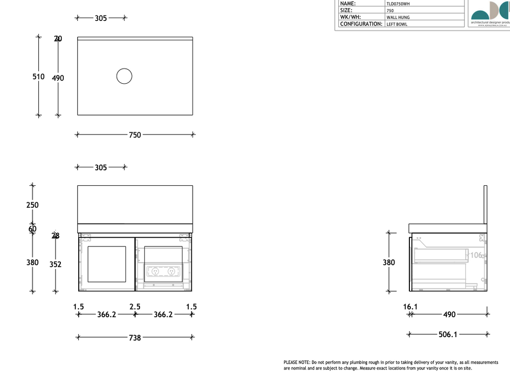 ADP London Wall Hung Vanity - Wellsons